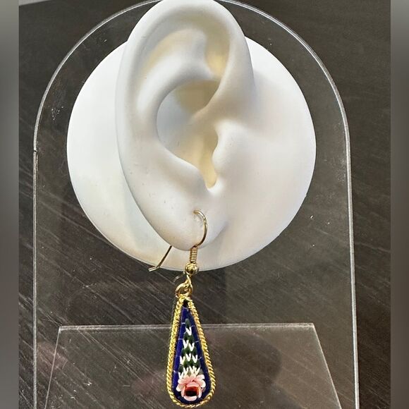 Stunning Italian Florentine micro mosaic dangle/drop earrings! - Picture 4 of 15